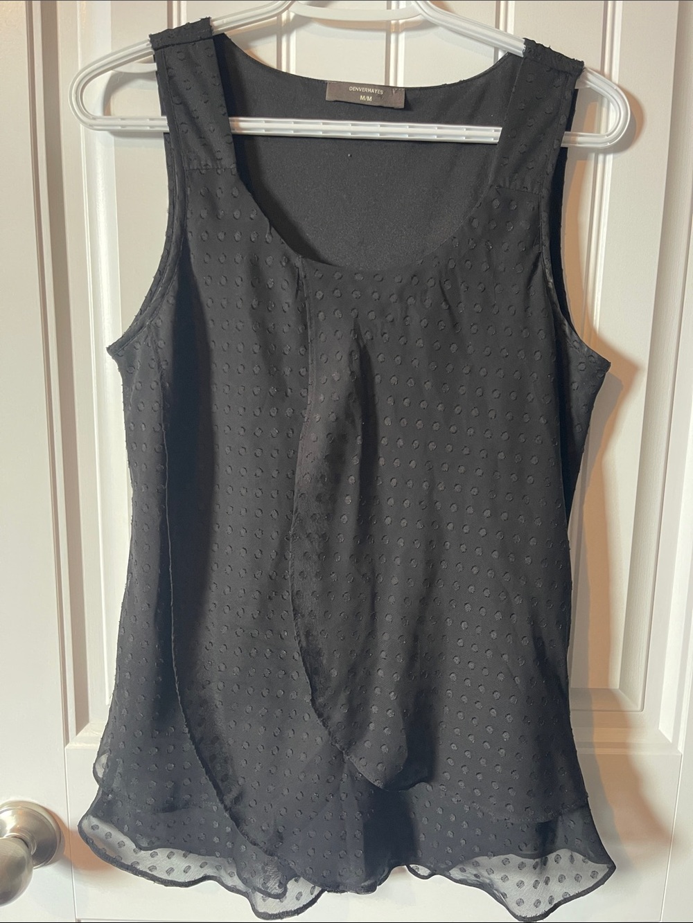 Denver Hayes Black Swiss Dot Chiffon Layered Tank